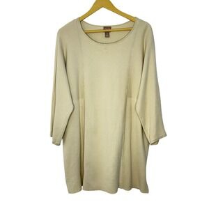 Chicos Cream Beige Cotton Rayon Knit Tunic Sweater 3/4 Sleeve Size 3 XL 16-18